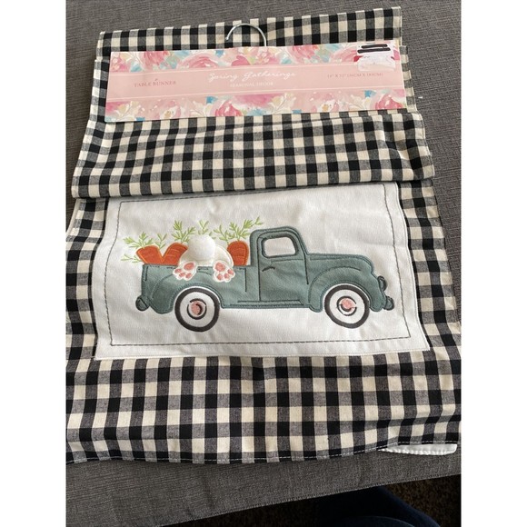 FARMHOUSE EASTER TABLE RUNNER 72" X 14" NEW Black Gingham Checked New - Picture 1 of 3